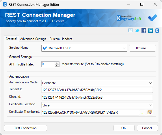 Microsoft To Do Connection Manager - Certificate